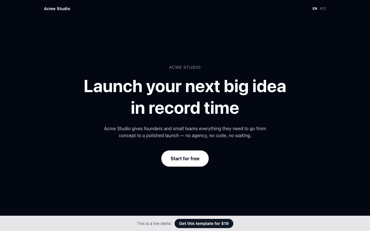 Screenshot of the Landing Starter template