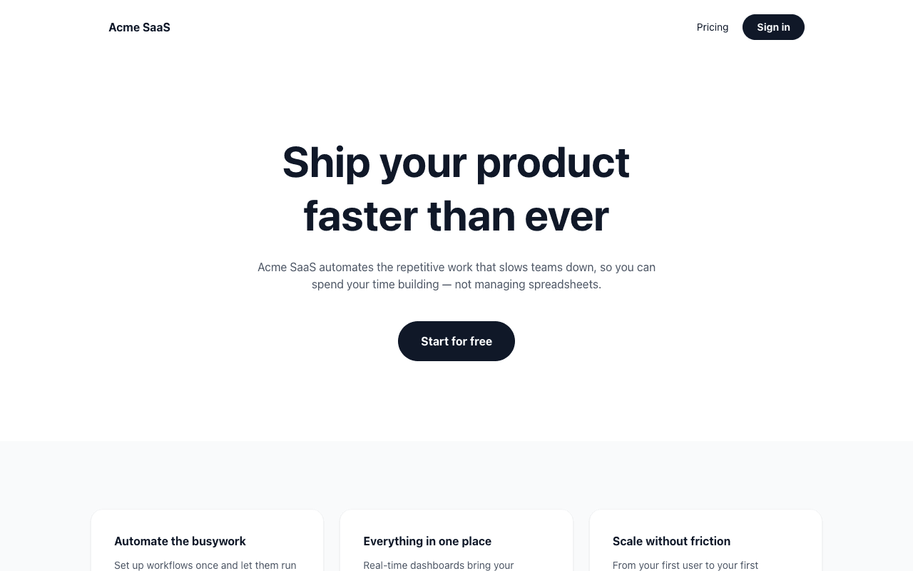 Screenshot of the SaaS Starter template